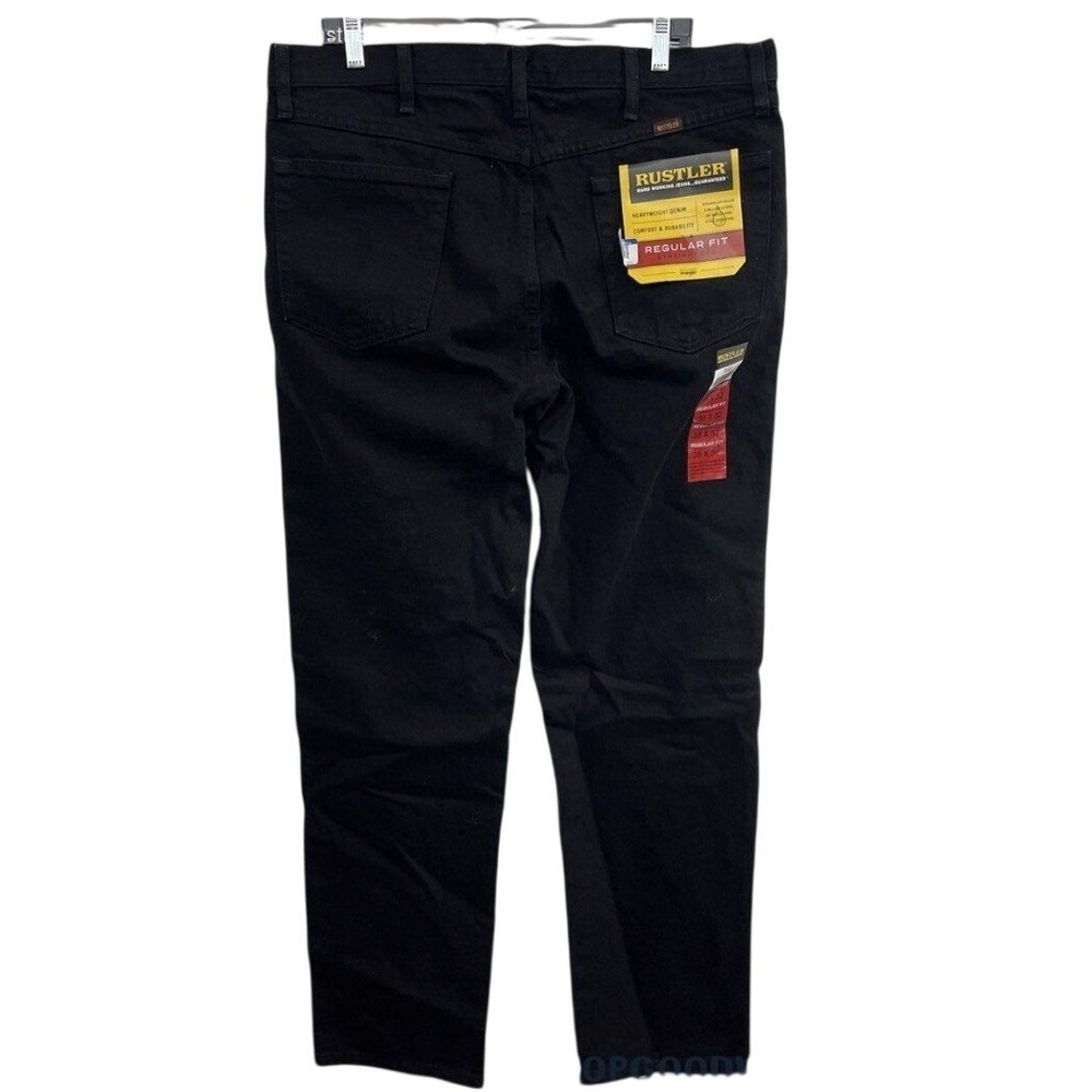 Rustler Mens Regular Fit Straight Leg Black Cotton Jeans 38x32 87619CB NWT